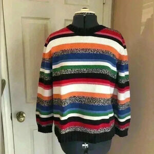LIZ CLAIBORNE STRIPED RAINBOW CREW NECK CHUNKY COTTON SWEATER XL